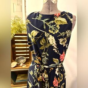 Ann Klein Sleeveless Sz 12 Dress Floral Multicolor Tie Waist MIDI Comfortable
